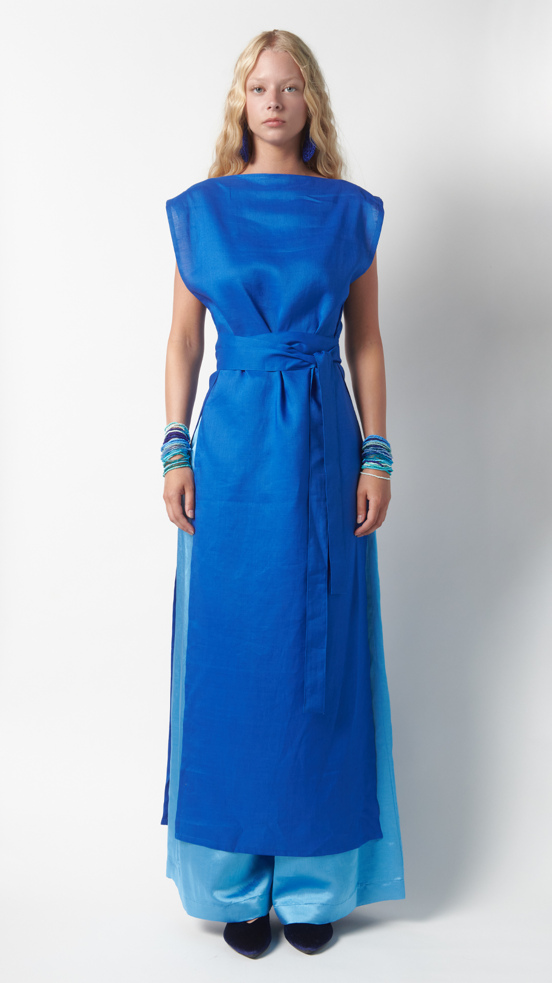 Kimono lungo con cintura - Blu