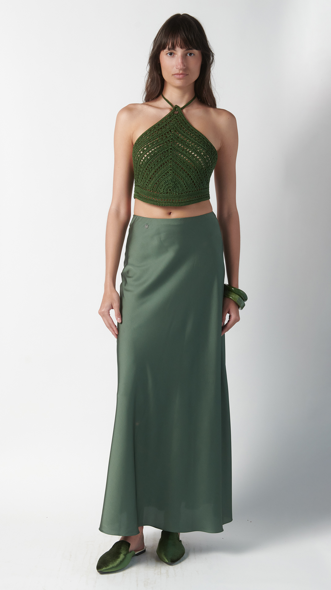 Gonna lunga in seta - Verde