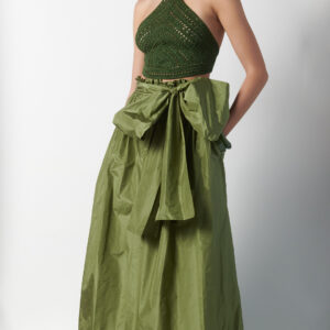 Gonna ampia in taffetà di seta - Verde