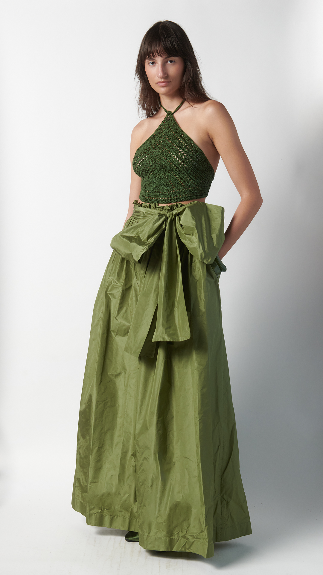 Gonna ampia in taffetà di seta - Verde