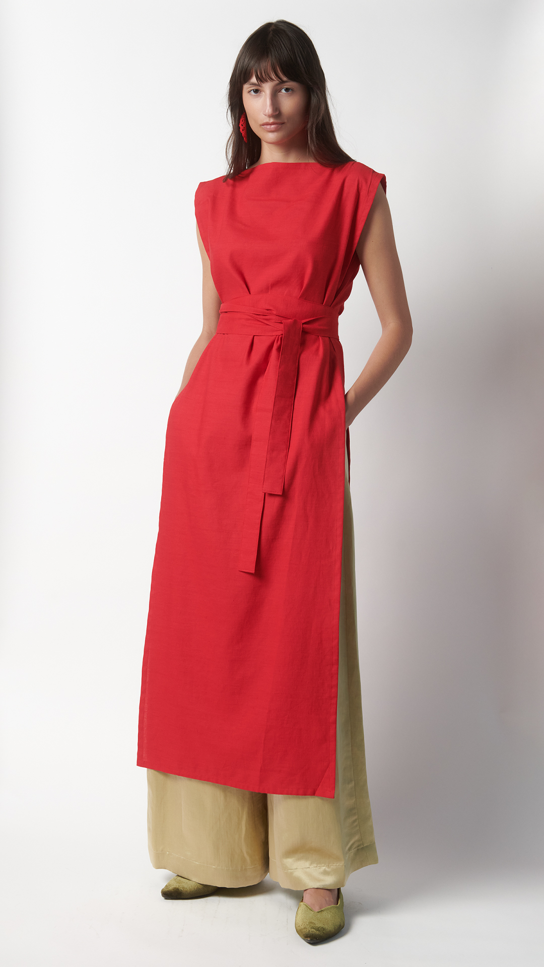 Kimono lungo con cintura - Rosso