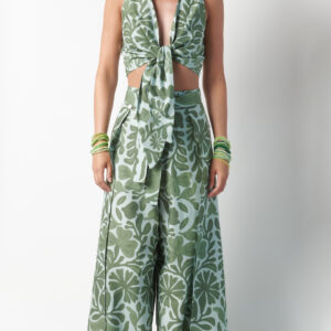 Top crop annodato - Fantasia natura verde/azzurro