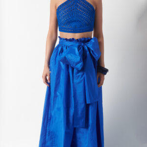 Gonna ampia in taffetà di seta - Blu