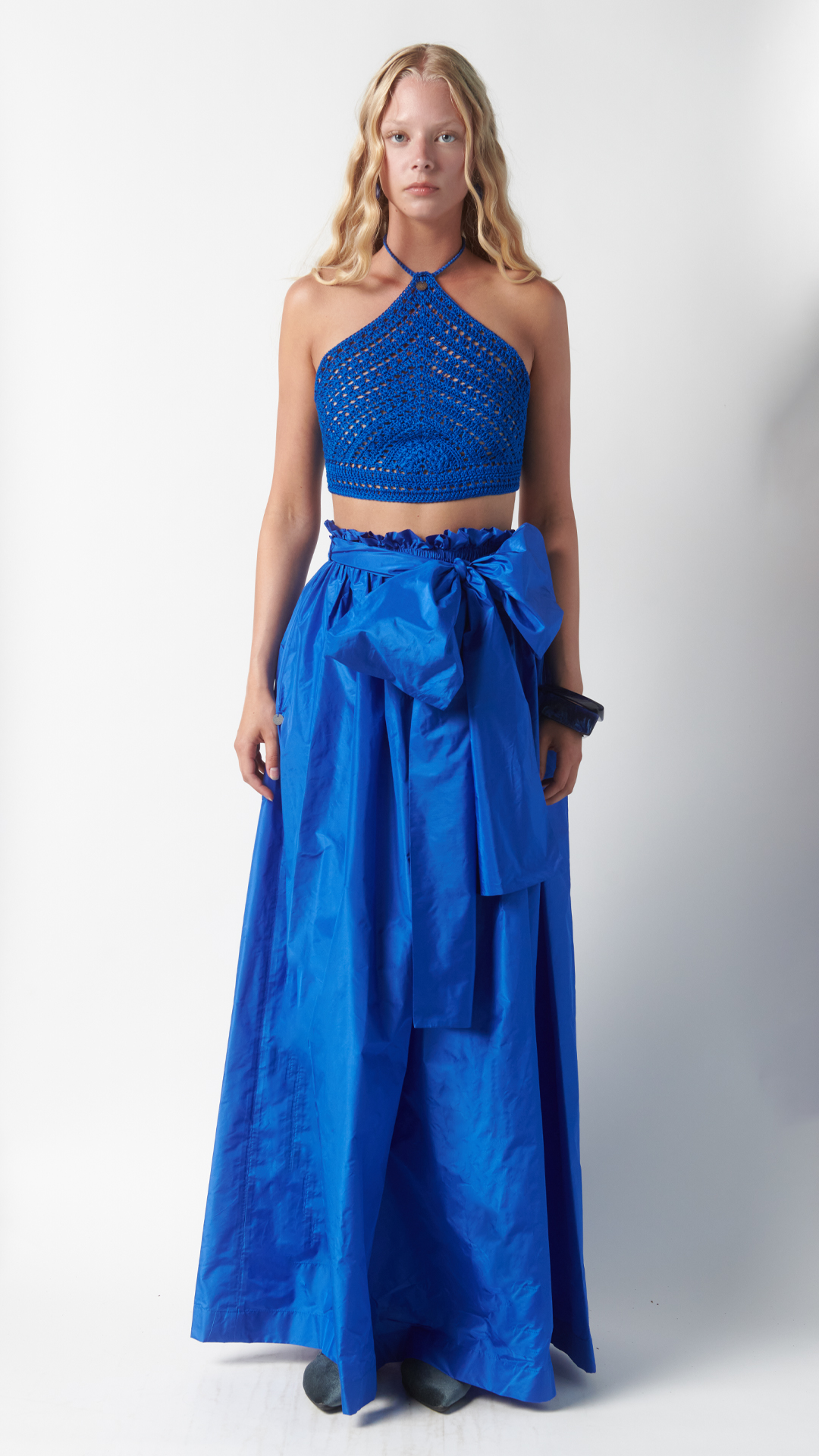 Gonna ampia in taffetà di seta - Blu